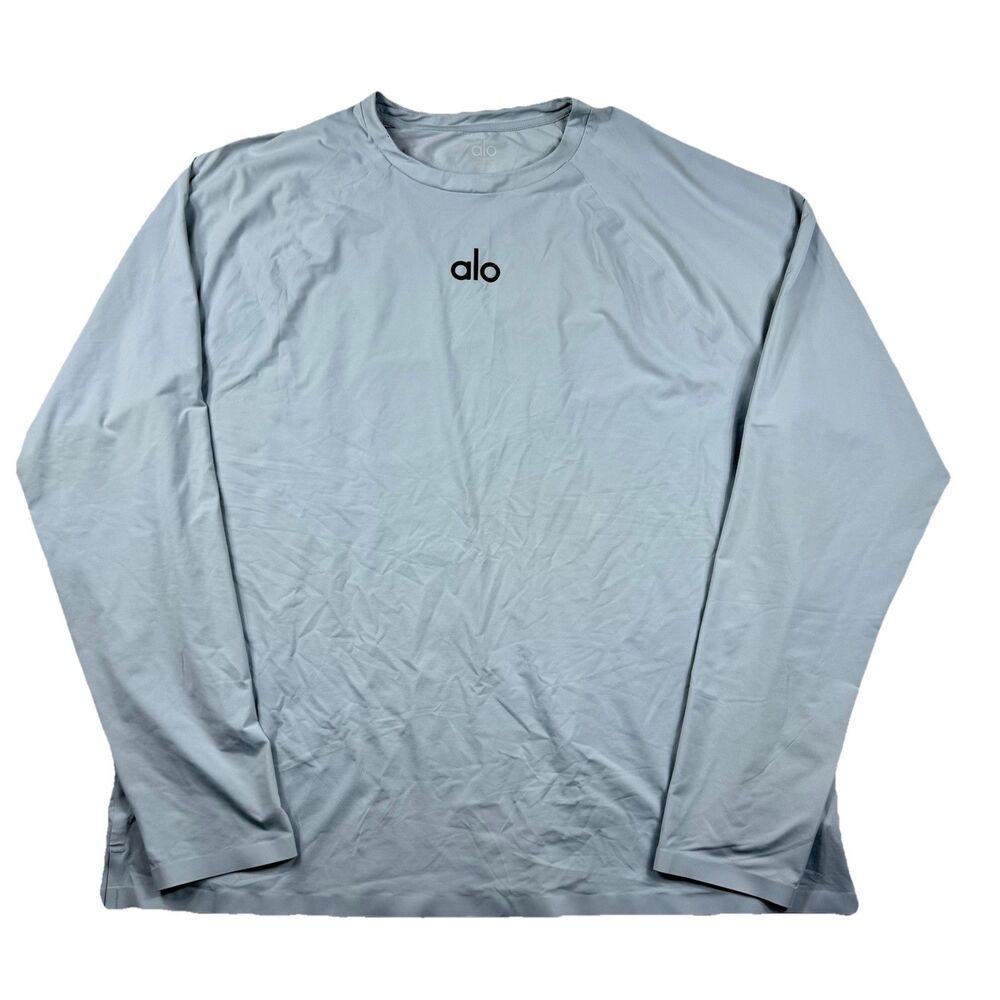 Alo Yoga Long Sleeve Performance Shirt Men XL Stretch Moisture Wick Gray Nylon